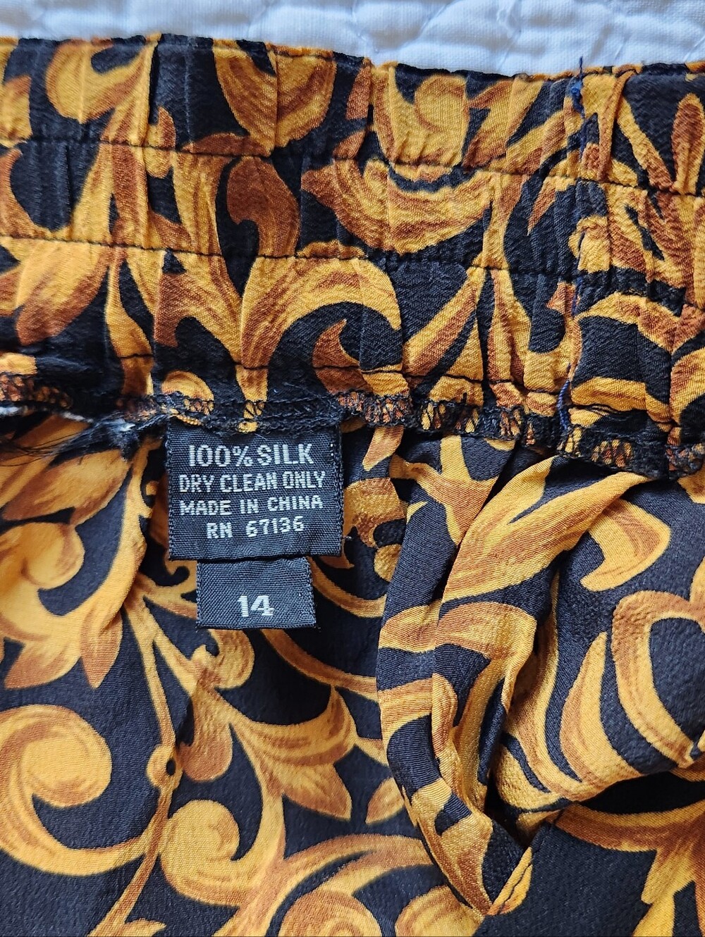 Vintage Black & Gold Maxi Skirt with Baroque Scroll Print